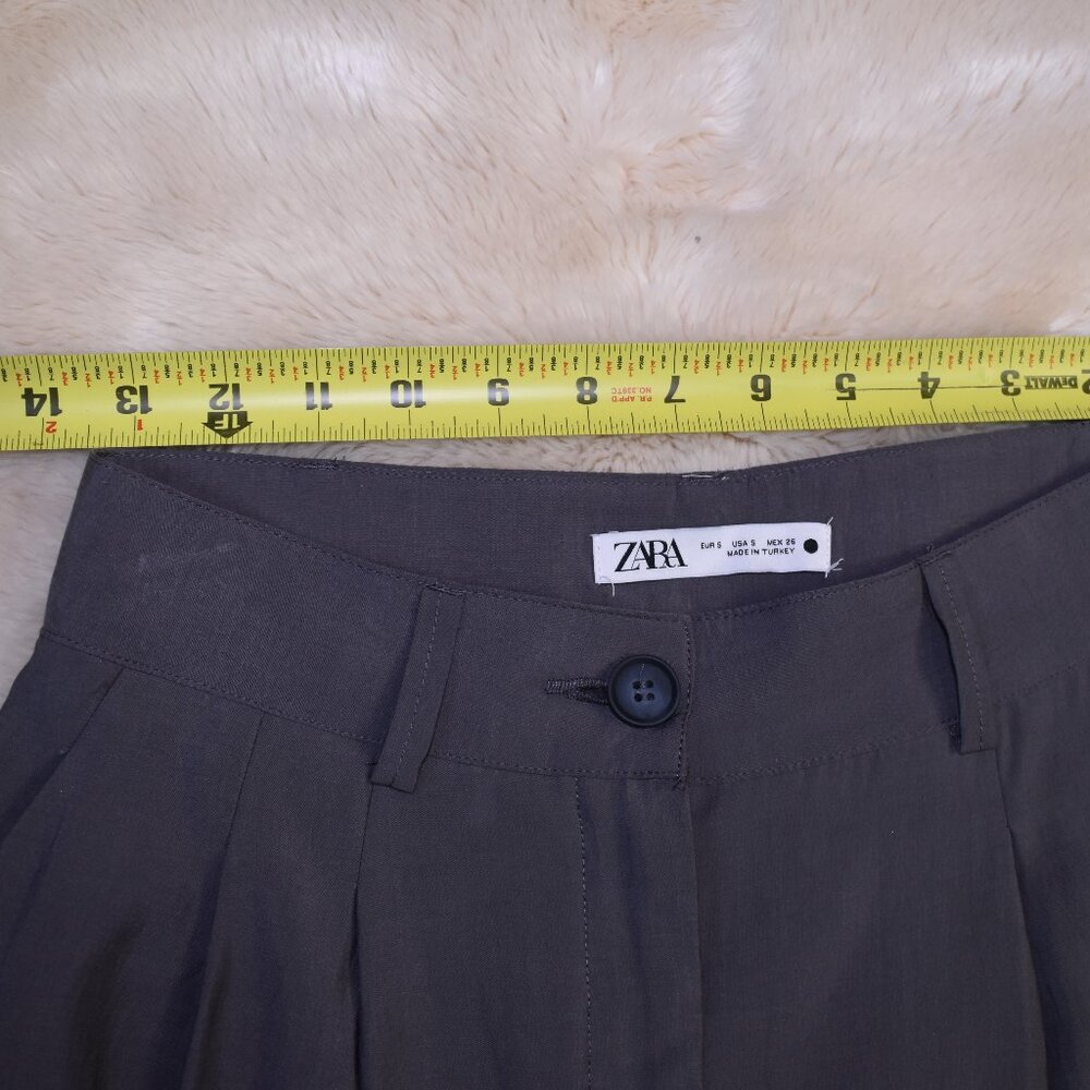 Zara Super High Rise Wide Leg Cropped Gray Dress Pants Women’s Small Work Chic - Picture 10 of 13